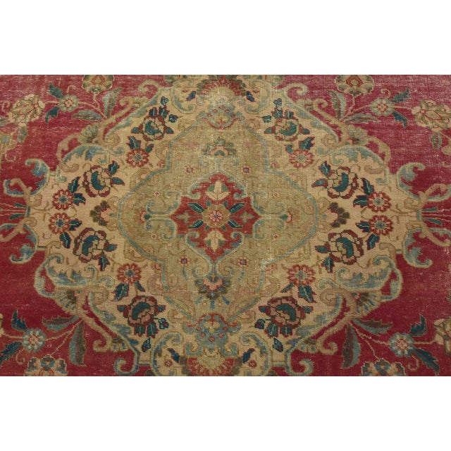 Tabriz Rug 9’5” X 11’9” Pink Wool Vintage Distressed Hand-Knotted Carpet For Sale In Philadelphia - Image 6 of 15