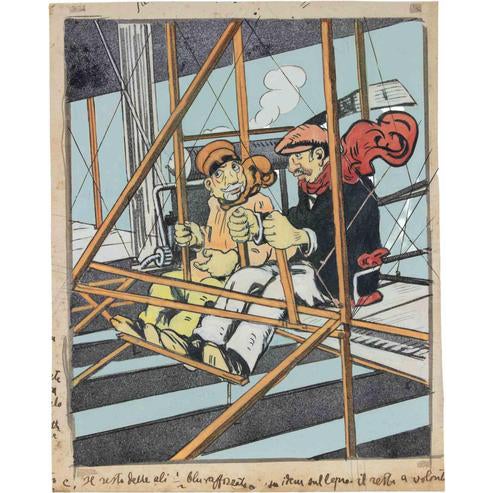 Gabriele Galantara, Two Men, 1909, Watercolor For Sale