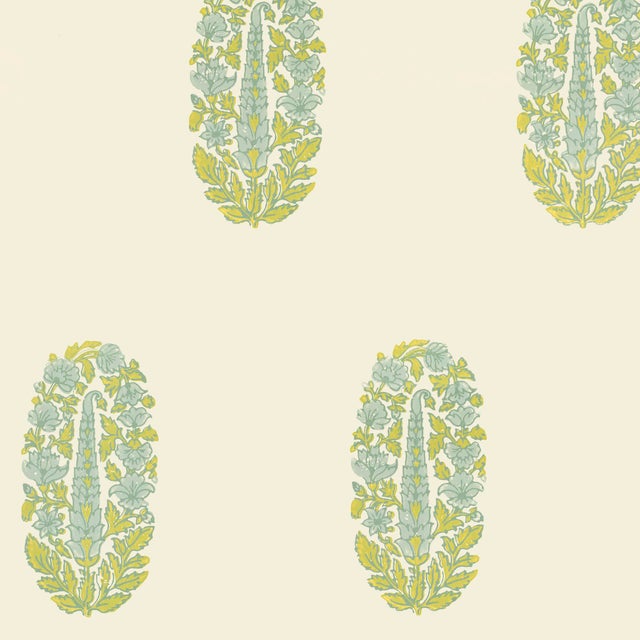 Schumacher Askandra Flower Wallpaper in Pear & Water Blue For Sale