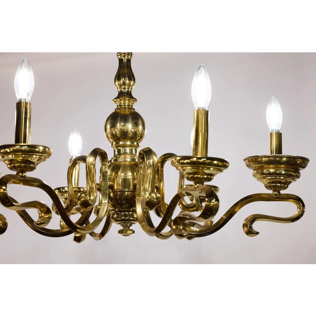 Metal Spanish Mid-Century Brass Six Arm Chandelier For Sale - Image 7 of 12