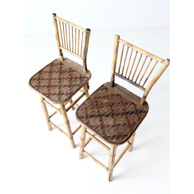 Wood Mid Century Bamboo Bar Stools Pair For Sale - Image 7 of 12