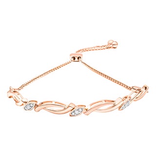 14K Rose Gold Plated .925 Sterling Silver 1/10 Cttw Diamond Alternating Swirl link Bolo Bracelet (I-J Color, I2-I3 Clarity) - 6" to 9" Adjustable For Sale