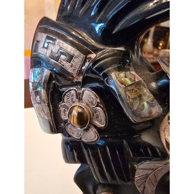 Metal Vintage Exotic Silver Mounted Bust Sculpture Jeweled For Sale - Image 7 of 9