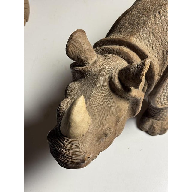 Hand-Carved Wooden Rhinoceros Statues, 1960s, Set of 2 For Sale - Image 11 of 18