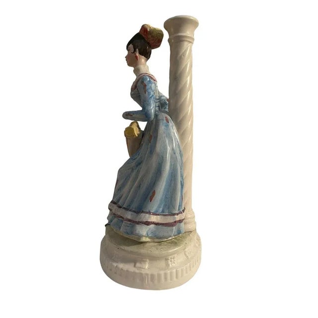 Polychrome Ceramic Figurine of Lady with Umbrella, 20th Century For Sale - Image 3 of 9