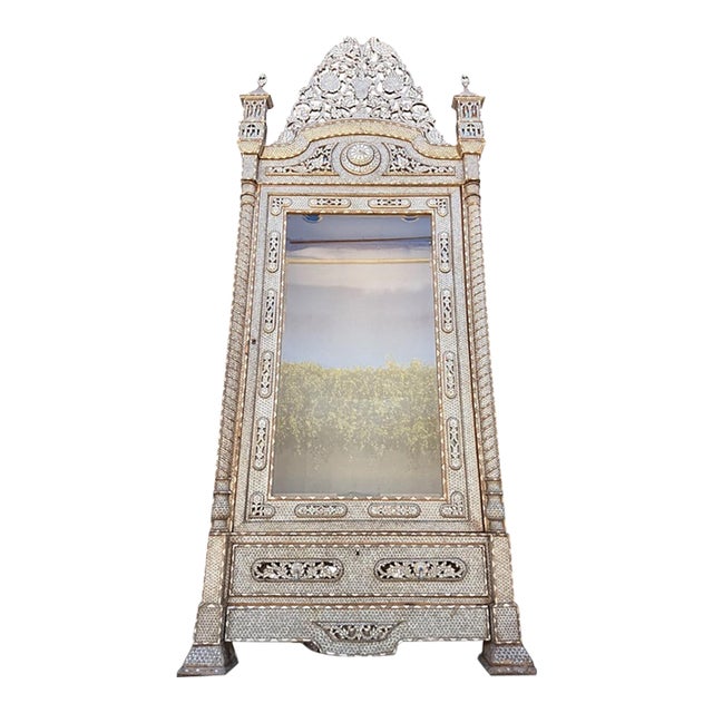 Late 19th-Century Mother-of-Pearl and Bone Inlaid Vitrine Cabinet For Sale
