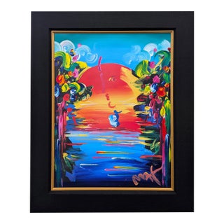 Peter Max, Better World Iii, Unique Mixed Media Painting and Lithography on Paper, Signed, 2004 For Sale