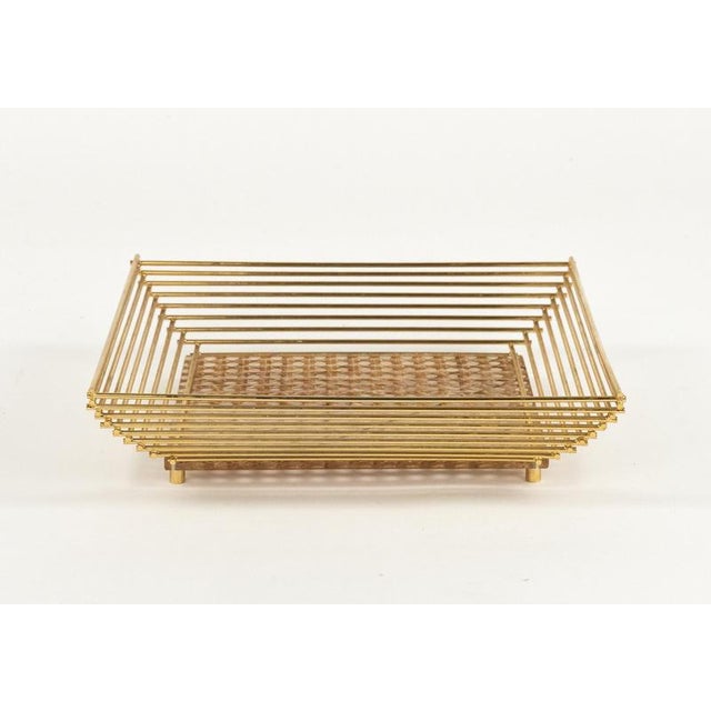 Metal Acrylic Glass, Rattan and Brass Vide-Poche or Centerpiece in the style of Dior Home, Italy, 1970s For Sale - Image 7 of 13