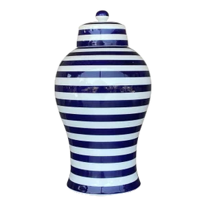 Vintage Contemporary Glazed Ceramic Striped Ginger Jar