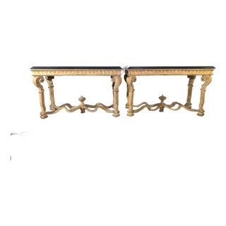 Louis 14th Style Marble Top Console Table Set of 2 For Sale