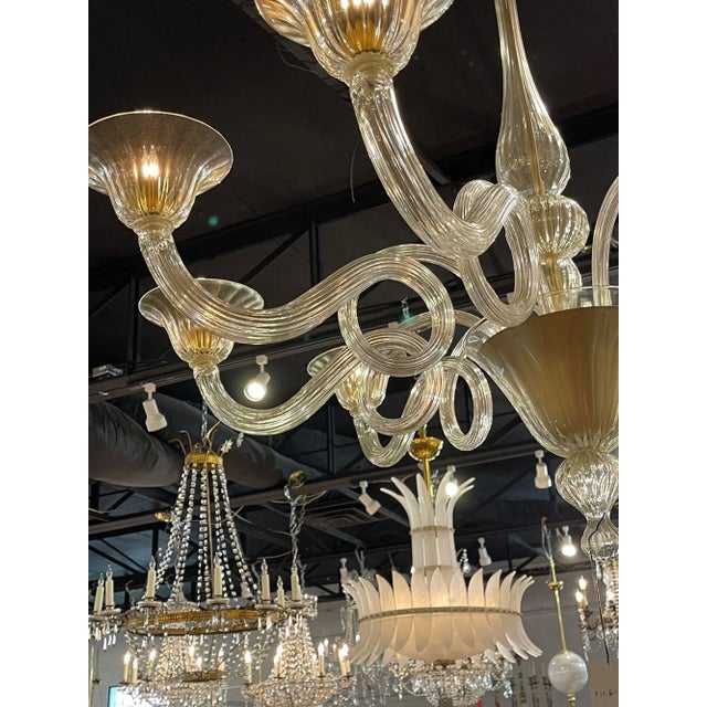 Modern Pair of Early 21st Century Gold Murano Glass Chandeliers For Sale - Image 3 of 10