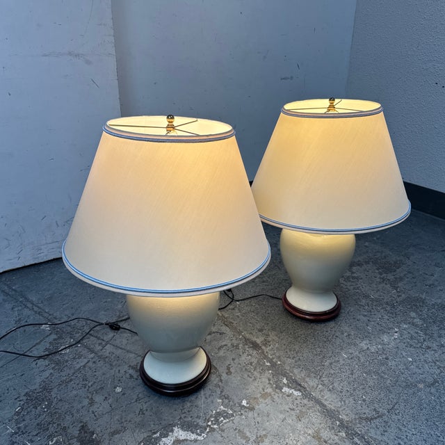 Off White Ceramic Glaze Table Lamps, a Pair | Chairish