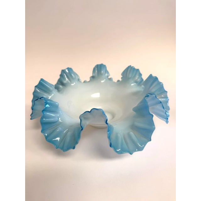 Antique Blue Fenton Ruffled Glass Plate Large Perfect For Sale - Image 4 of 4