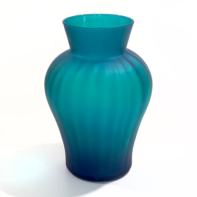 Sumptuous Frosted Shades of Jade Glass Vase Curation - Group of 3 For Sale - Image 4 of 17
