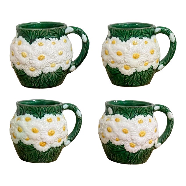 Vintage Ceramic Daisy Motif Mugs, Set of 4 For Sale