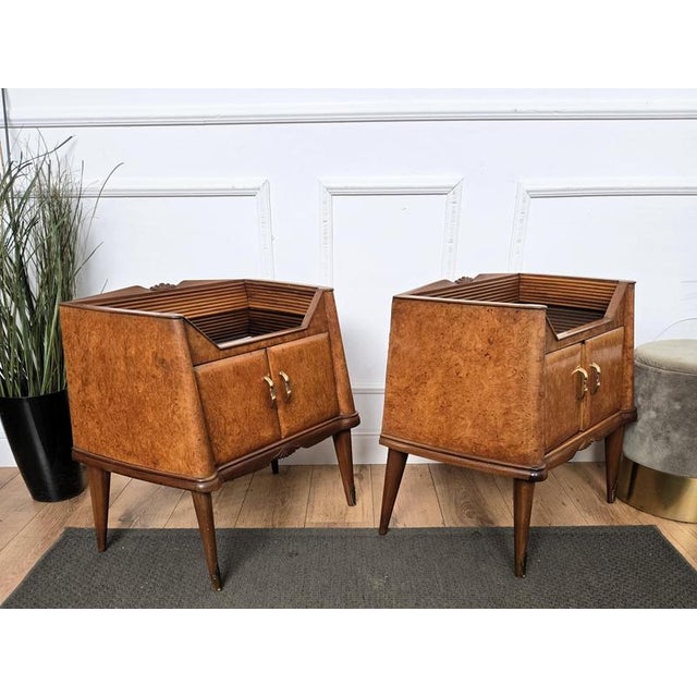 Black Mid-Century Art Deco Italian Nightstands in Walnut and Glass Top, 1950s, Set of 2 For Sale - Image 8 of 10
