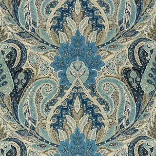 Schumacher Cambay Paisley Print Fabric in Azure For Sale