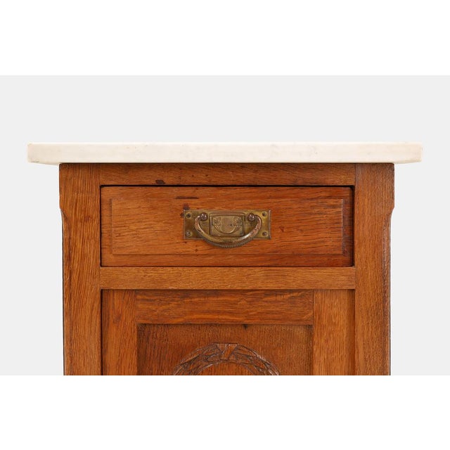 Mid-Century Modern Art Deco Nightstand in Oak with Carrara Marble Top, France, 1930s For Sale - Image 3 of 11