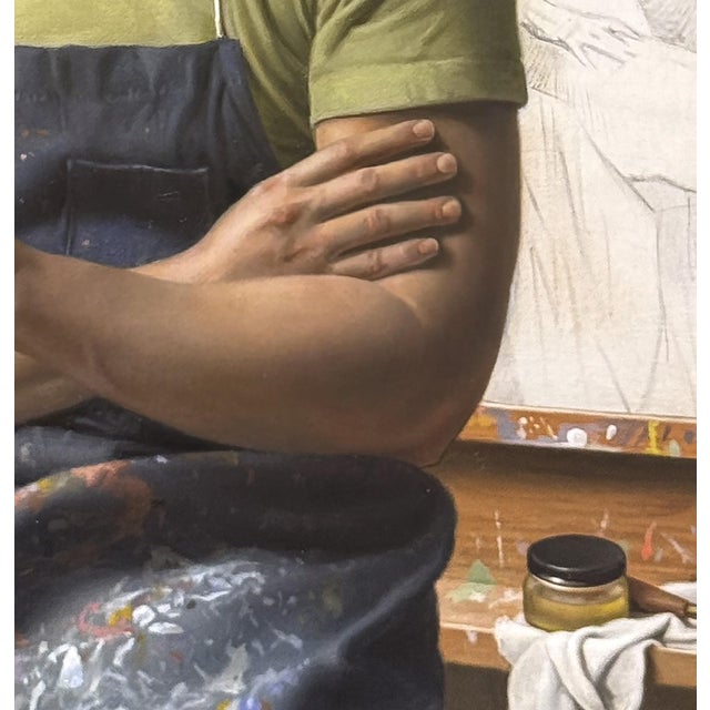 Apparition by Russell Harris | Oil on linen Portrait of a man in an artist's studio. For Sale - Image 4 of 5