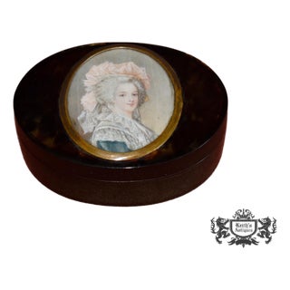 Antique Tortoiseshell Ivory Box French Hand Painted Portrait Miniature Lady For Sale