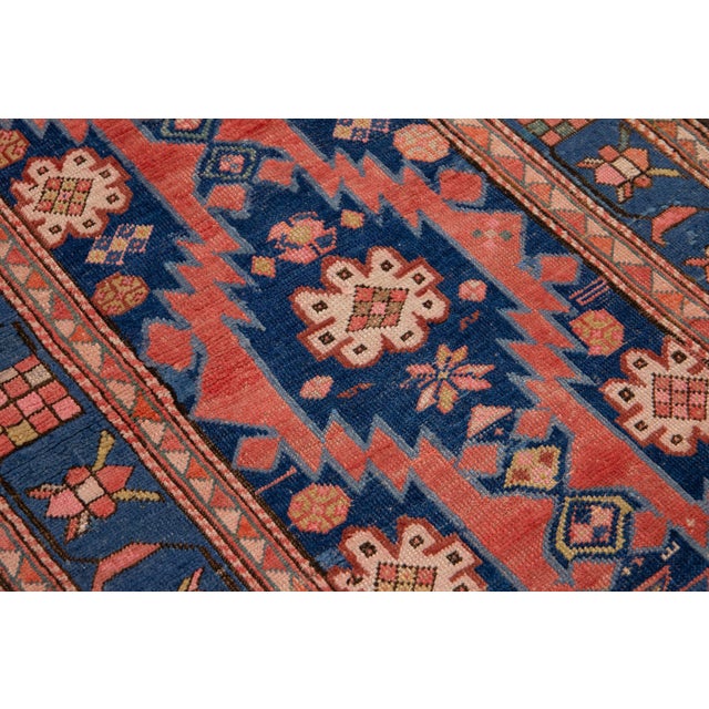 Red Antique Karabaugh Wool Runner in Blue and Red Designed With Tribal Pattern For Sale - Image 8 of 9