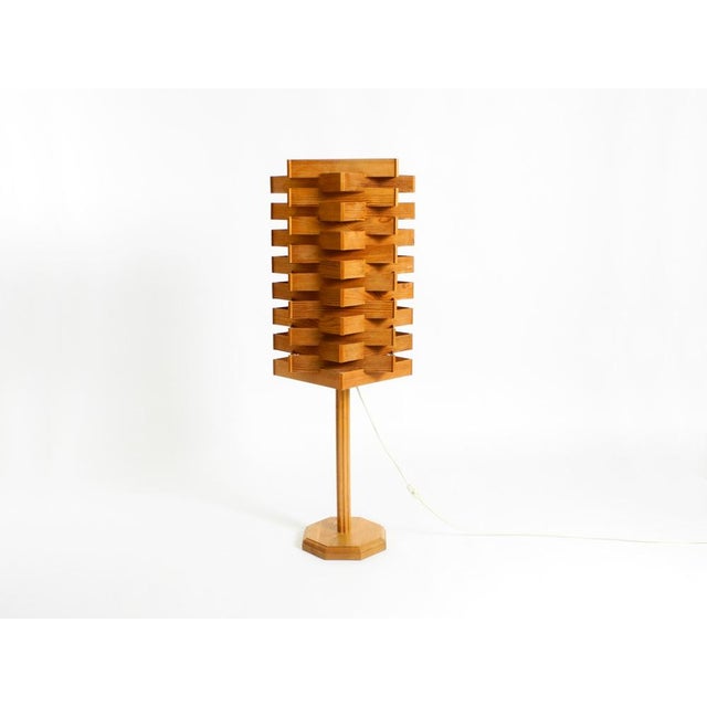 Beautiful, rare, and large 1960s pine veneer lamella floor or table lamp. a stunning classic from the 1960s. Scandinavian...