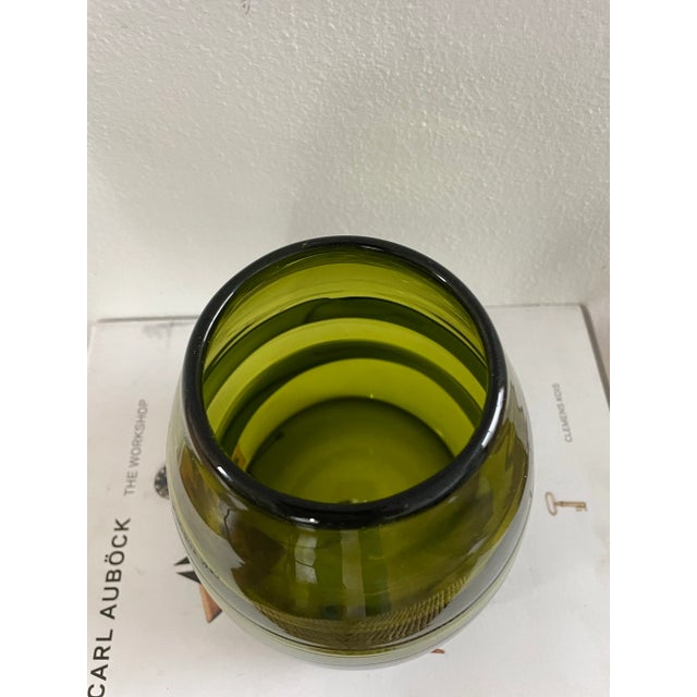 Contemporary 1990s Studio Art Glass Hand Blown Vase in Olive Green For Sale - Image 3 of 7