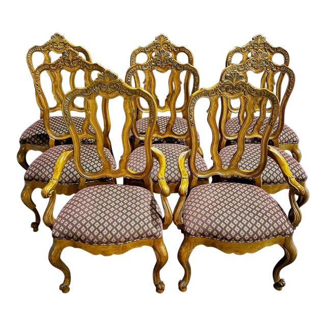 French Louis XV Style Walnut Dining Chairs- Set of 8 For Sale