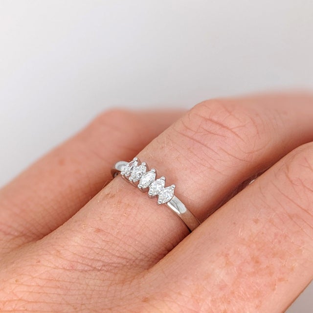 Modern Diamond Band Ring in Solid 14k Gold, Marquise 3.5x2mm - Earth Mined Diamonds, Size 6.75 For Sale - Image 3 of 7