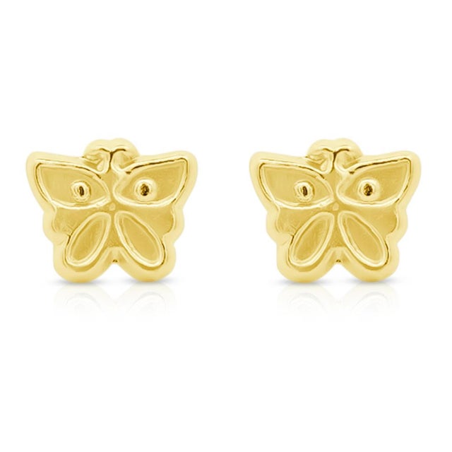 Yellow 14k Solid Yellow Gold Dainty Butterfly Stud Earrings Screw Back Closure - 2 Pieces For Sale - Image 8 of 9