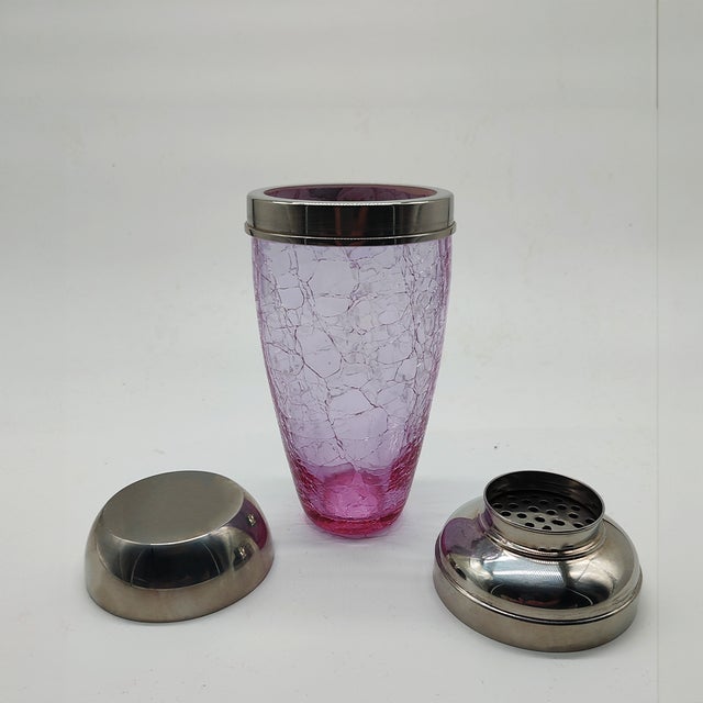 Vintage Set with Cocktail Shaker and Glasses in Pink Cracle Glass, 1960s, Set of 7 For Sale - Image 7 of 10