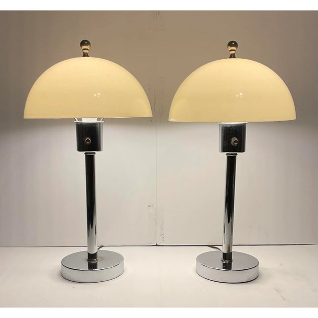 Mid-Century Modern Italian Vintage 1960’s Space Age Chrome Lamps a Pair For Sale - Image 3 of 13