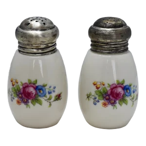Vintage Lenox Rose Salt & Pepper Shaker Set Porcelain & Sterling Silver Lids