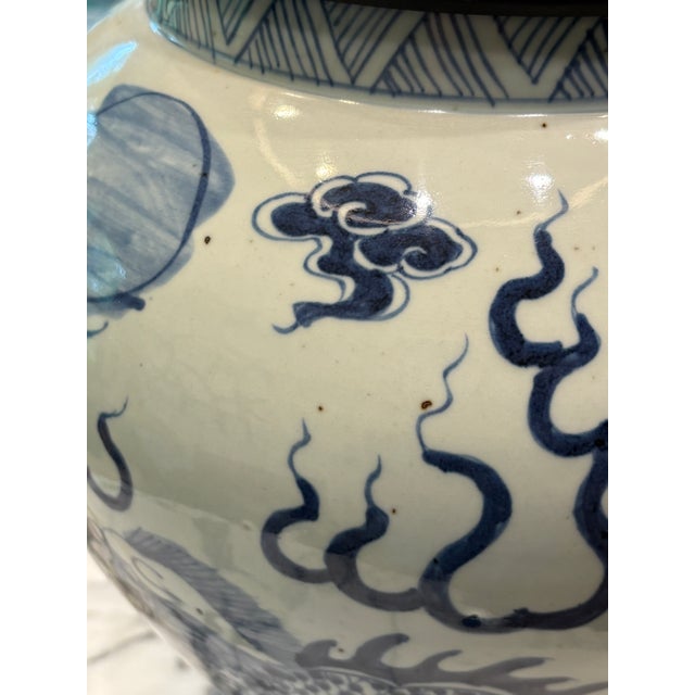 Blue Vintage Large Scale Chinoiserie Blue & White Ginger Jar Lamp For Sale - Image 8 of 15