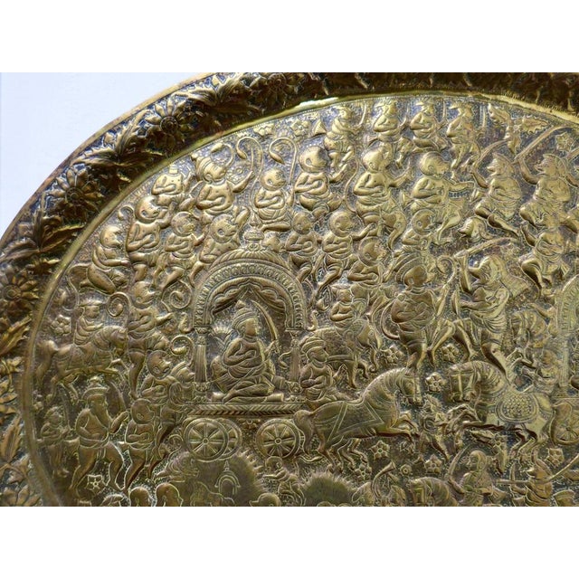 Mid 19th Century Large Oval Asian Brass Wall Hanging Marriage Charger, 1850s For Sale - Image 5 of 12