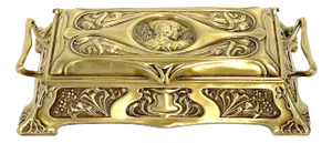 Gilt Art Nouveau Portrait Casket Double Inkwell WMF (Attrib.)