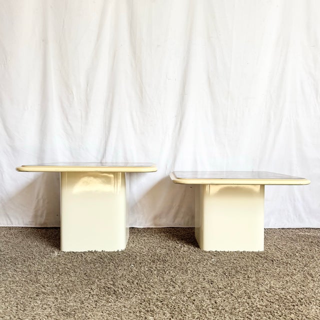 Art Deco Art Deco Epoxy Top Abstract Square Nesting Tables - Set of 2 For Sale - Image 3 of 8