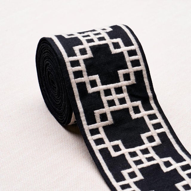 Contemporary SAMPLE - Schumacher Squared Away Trellis Tape In Black For Sale - Image 3 of 4