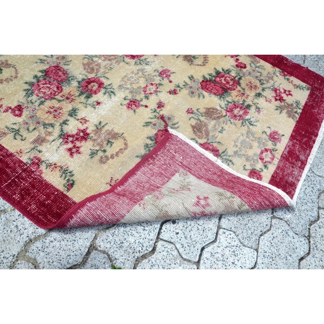 1960s Vintage Flower Design Handmade Rug For Sale - Image 10 of 11