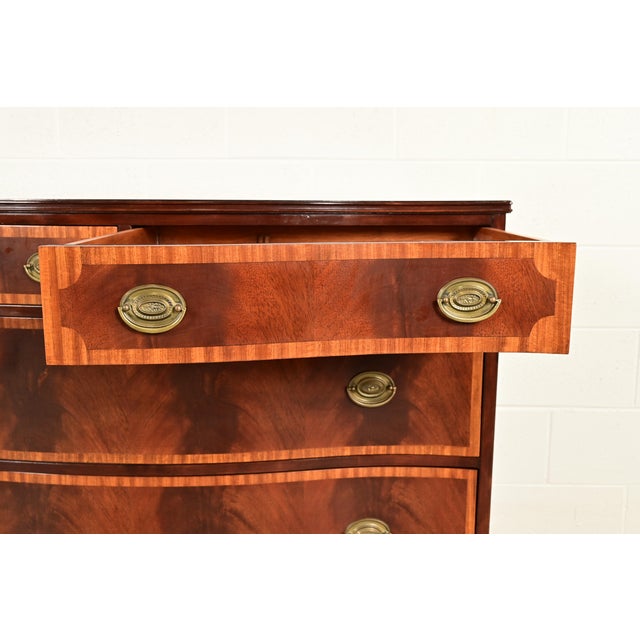 Wood Antique Georgian Banded Flame Mahogany Chest of Drawers by Luce Furniture, Circa 1920s For Sale - Image 7 of 18