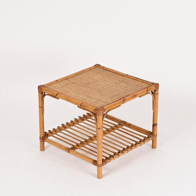 Wood Mid-Century Modern Italian Organic Coffee Table in Rattan and Wicker, 1970s For Sale - Image 7 of 13