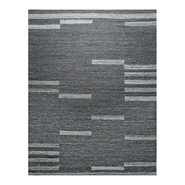 4x6 Gray Handwoven Wool Floating Rectangles Geometric Modern Carpet Rug For Sale