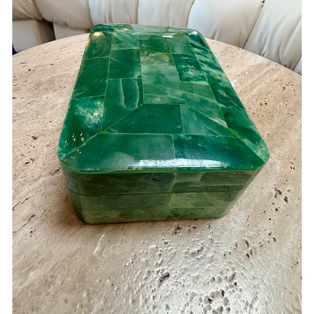 Modern Vintage Green Malachite-Style Tessellated Stone Box For Sale - Image 3 of 7