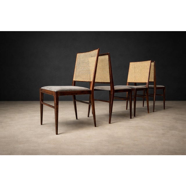 Brazilian Modern Set of Four Rosewood & Cane Dining Chairs by Celina, Brazil, 1960s - Lot 564B For Sale - Image 15 of 16