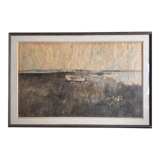 Charles Colombo (1927-2015) Coastal Watercolor — Beached Rowboat, Framed 25.75" X 38.75" For Sale