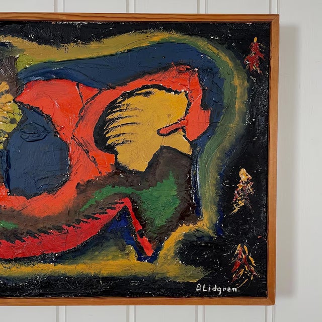 Mid-Century Modern 1970s Mid Century Swedish Abstract Oil Painting by B. Lidgren For Sale - Image 3 of 13