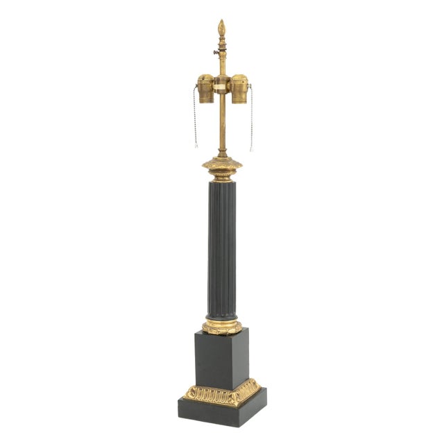 Neoclassical Style Green & Gilt Column Table Lamp For Sale - Image 4 of 7
