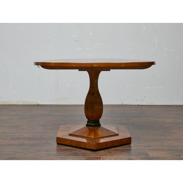 Brown 19th Century Biedermeier Round Walnut Pedestal Table With Veneered Starburst Top For Sale - Image 8 of 10