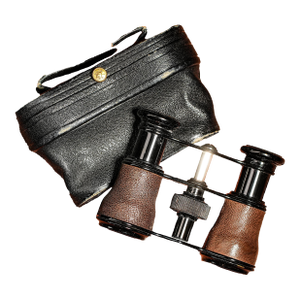 Nice Antique French Opera Glasses Binoculars Brown Leather With Case Home Decor Accent