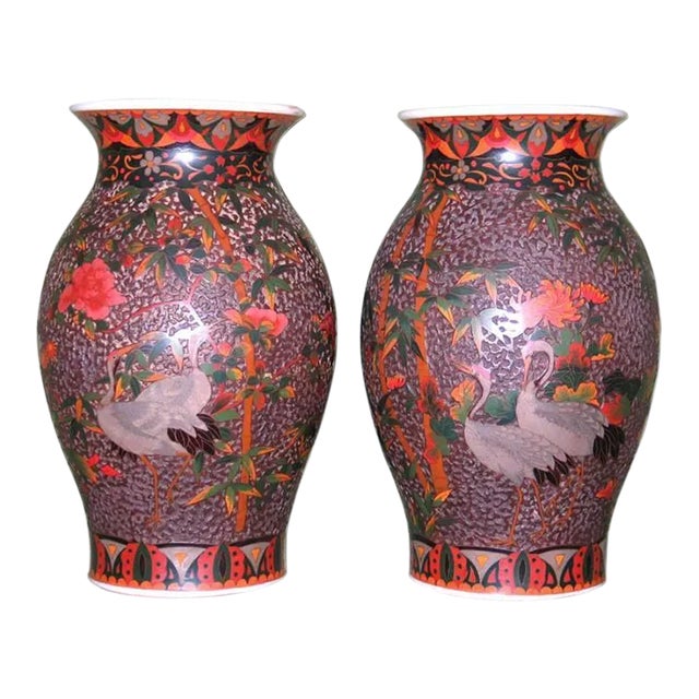 #Late 19th Century Japanese Cloisonne Porcelain Vases Totai Tree Bark - a Pair For Sale